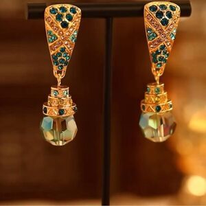 18K Gold Plated Multicolor Rhinestone Dangle Earring NWT